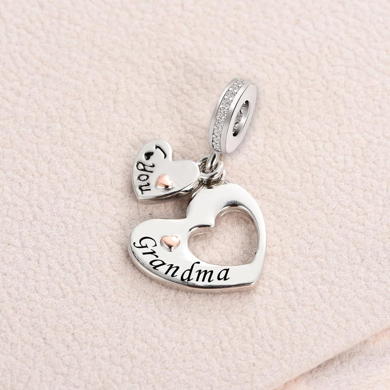 KunBead I Love You Heart Dangle Charms Compatible with Pandora Bracelet Necklace for Mom Daughter Grandma Granddaughter Nana Auntie Wife Sister Best Friend - Image 4
